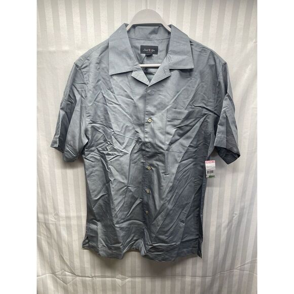 Camp Shirt Button Up David Taylor Mens Medium Textured Gray Rayon NEW‎ - Picture 1 of 4